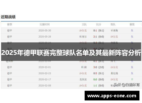 2025年德甲联赛完整球队名单及其最新阵容分析